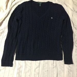 Ralph Lauren V Neck Sweater navy blue size large